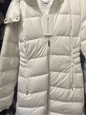 Athleta White Quilted Long Puffer Coat with Hood